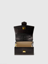 Black Buckled Mini Croco Leather Handbag with Detachable Strap